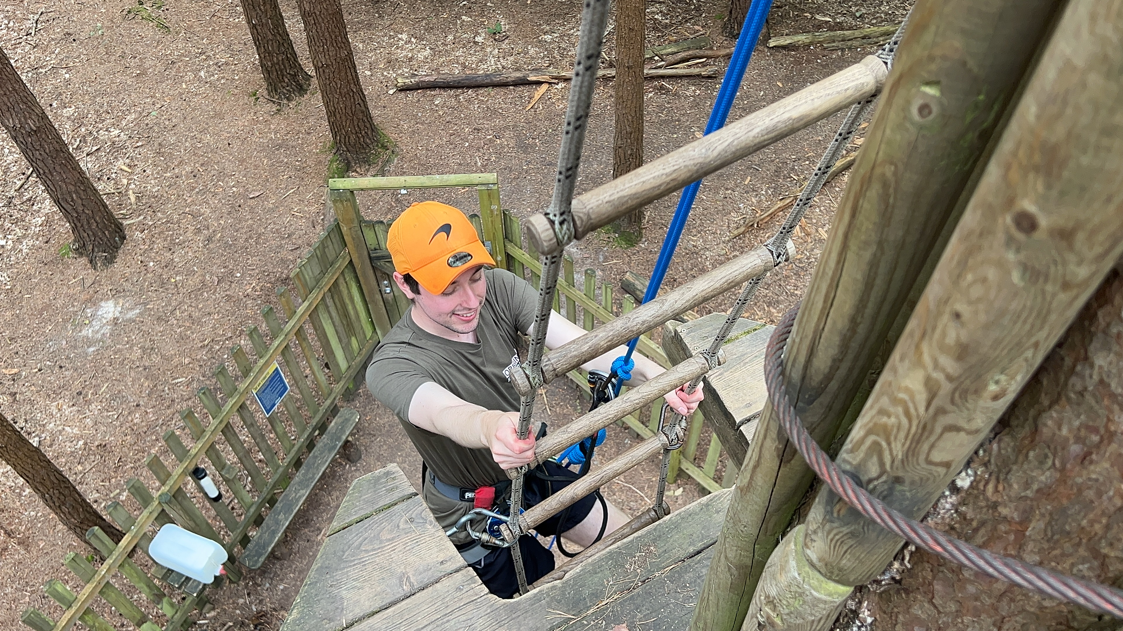 Joseph climbing the rope ladder